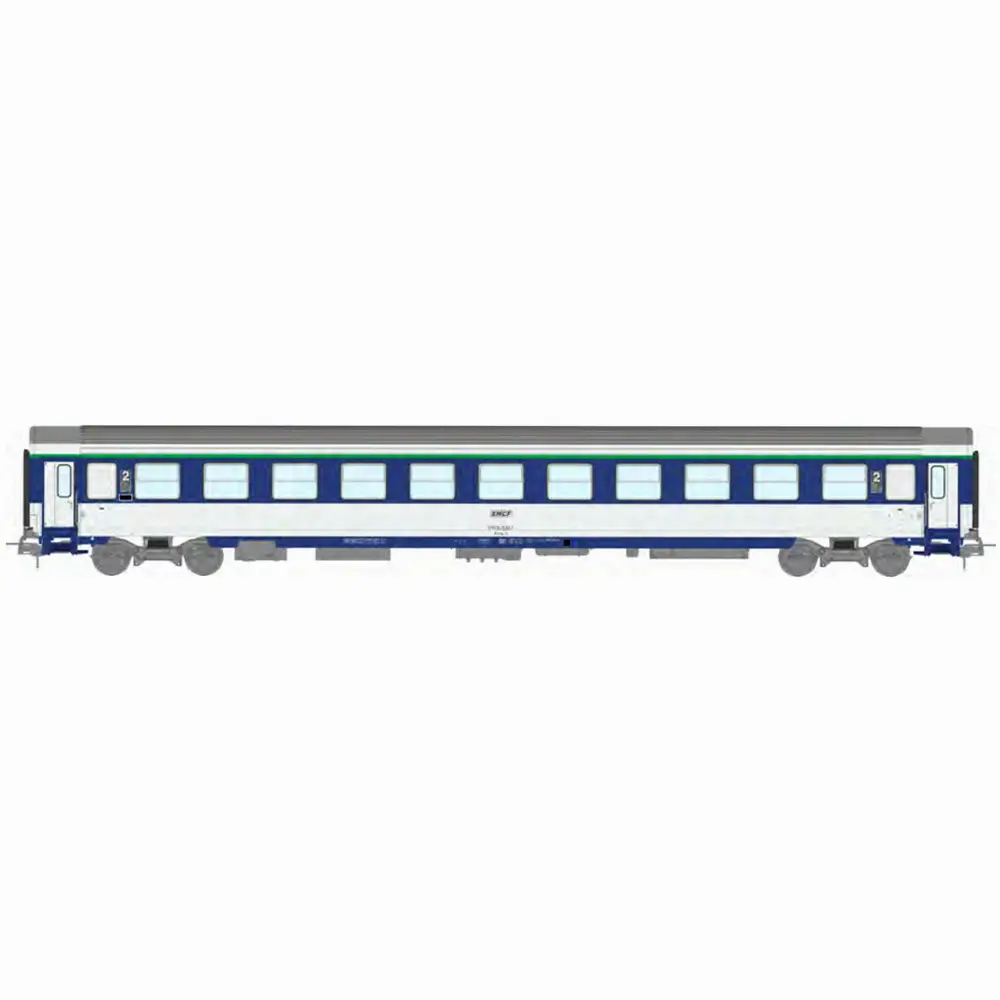 Voiture couchettes Corail VU B10c10x, bleu TEN blanc, logo encadré - Ree Modèles JM036 - HO 1/87 - SNCF - Ep IV - 2R