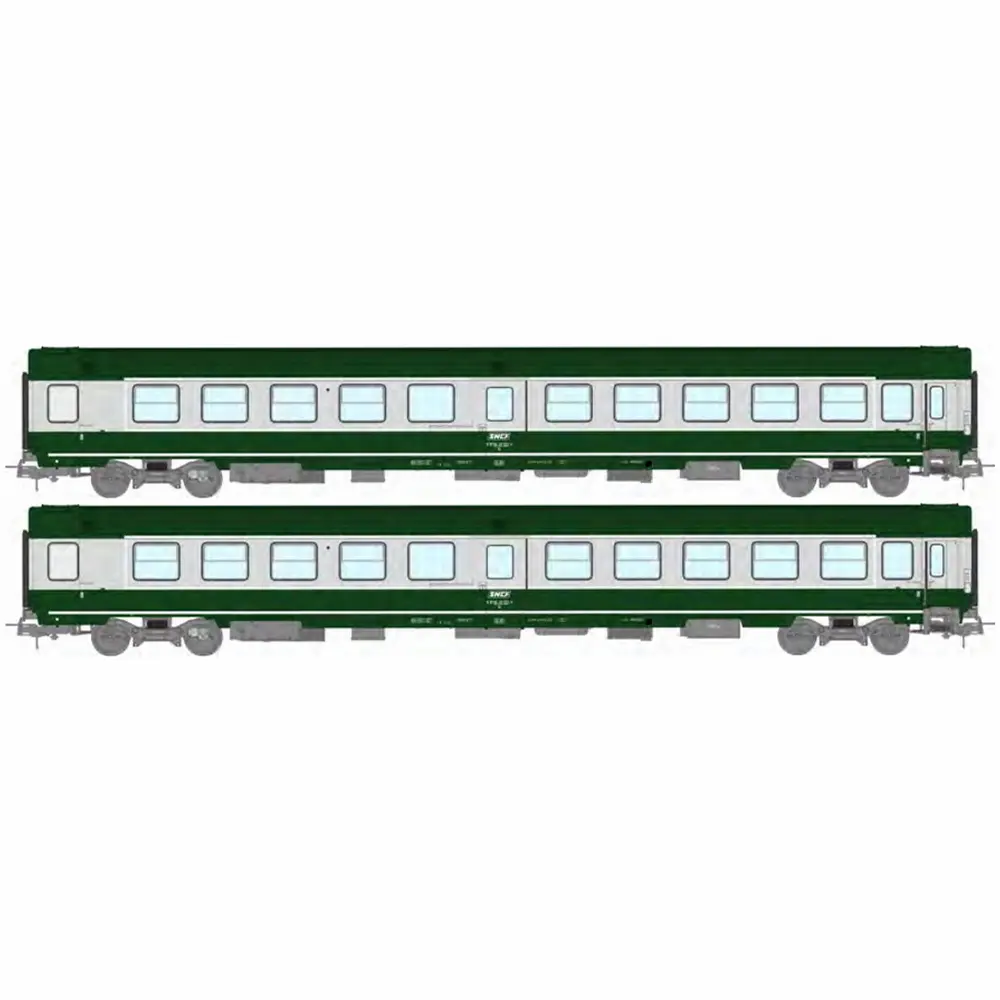 Set de 2 voitures « Ambulance SO » vert garrigue et gris béton avec logo encadré blanc - Ree Modèles JM047 - HO 1/87 - SNCF - Ep IV-V - 2R