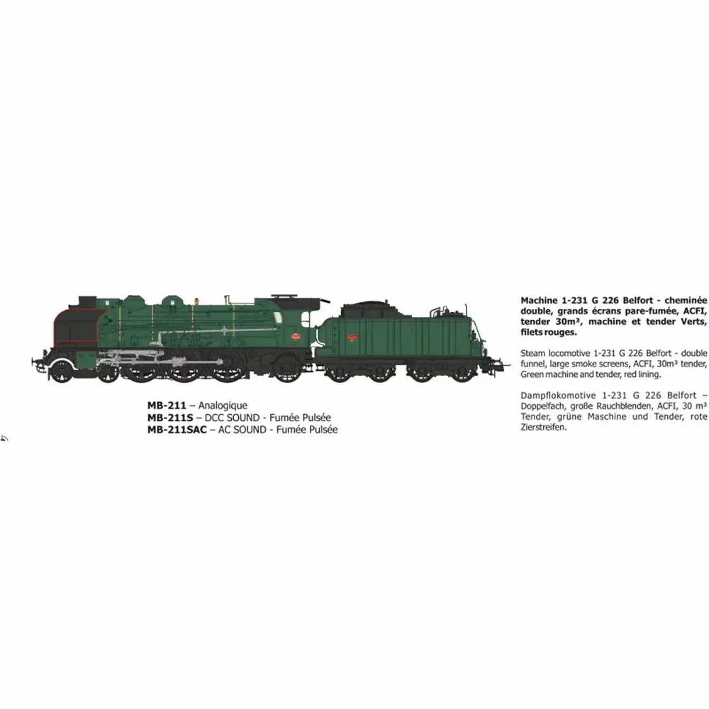 Locomotive à vapeur 1-231G 226 BELFORT - Ree Modèles MB211 - HO 1/87 - SNCF - Ep III - Analogique - 2R
