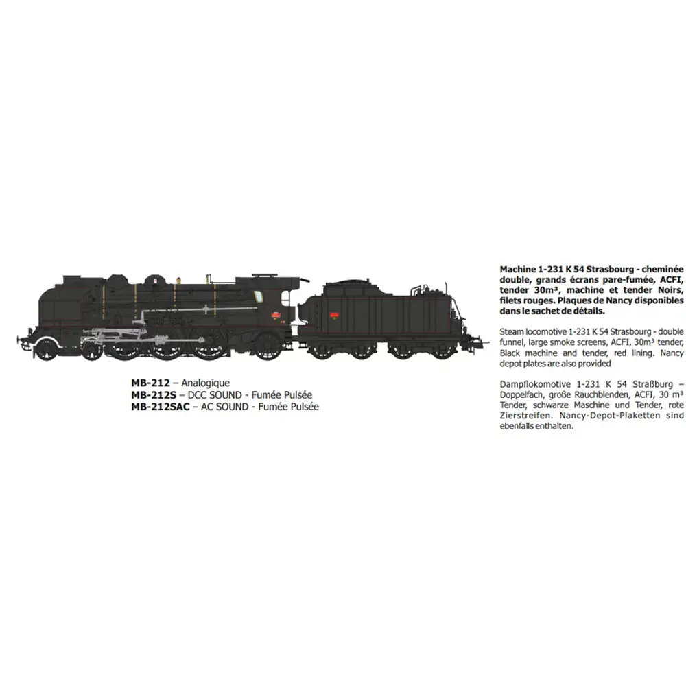 Locomotive à vapeur 1-231K 54 Strasbourg - Ree Modèles MB212S - HO 1/87 - SNCF - Ep III - Digital sound fumigène - 2R