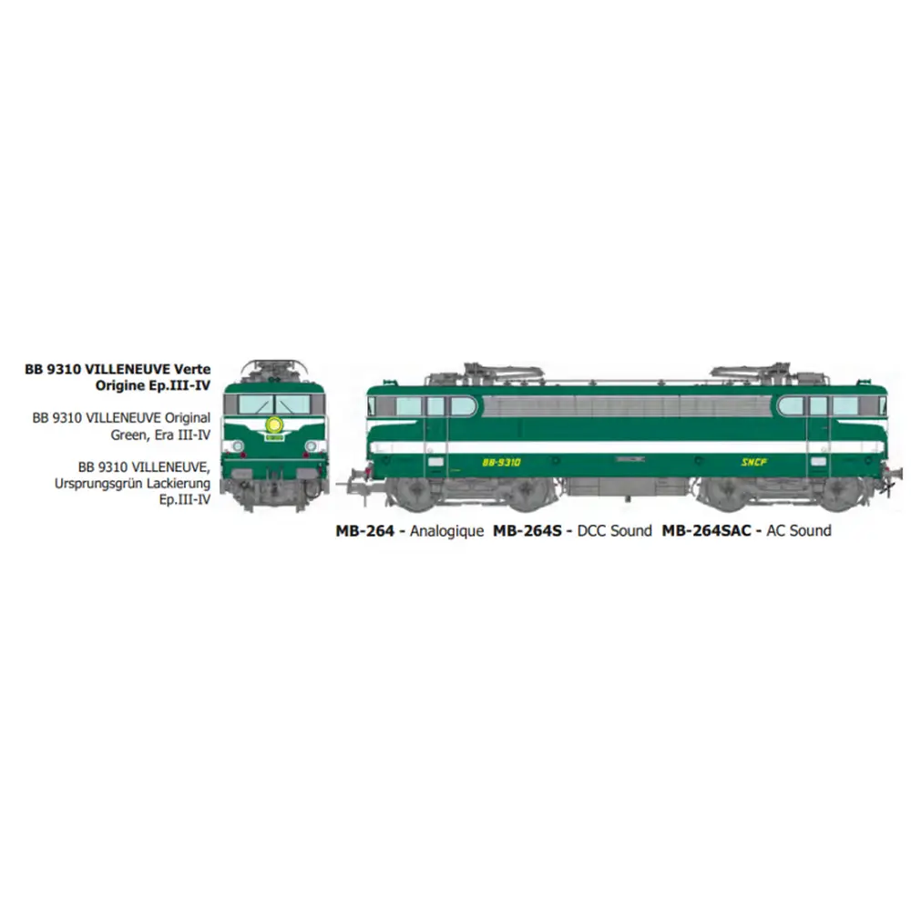 Locomotive électrique BB 9310, livrée verte, dépôt de Villeneuve - Ree Modèles MB264S - HO 1/87 - SNCF - Ep III-IV - Digital sound - 2R