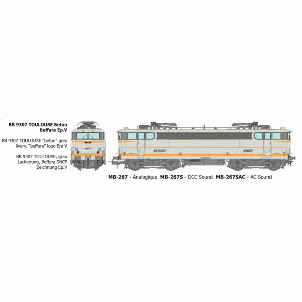 Locomotive électrique BB 9307, livrée béton Beffara, dépôt de Toulouse - Ree Modèles MB267S - HO 1/87 - SNCF - Ep V - Digital sound - 2R