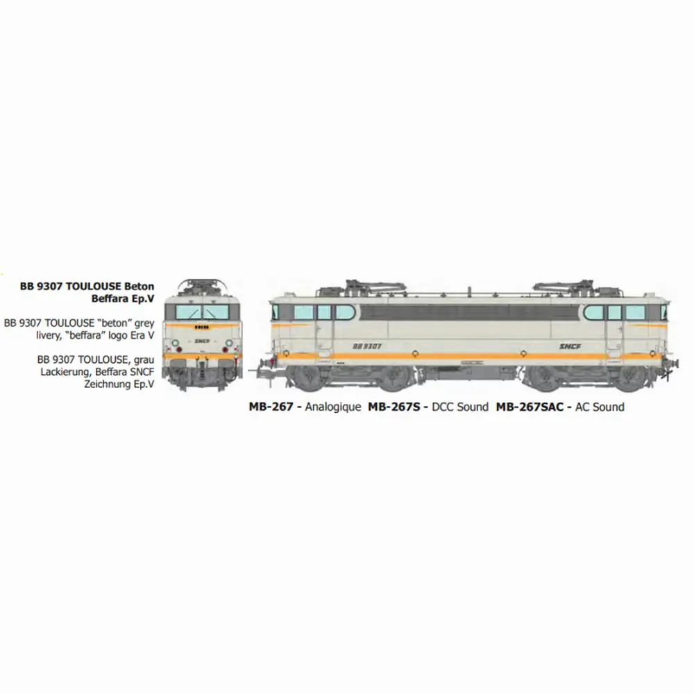 Locomotive électrique BB 9307, livrée béton Beffara, dépôt de Toulouse - Ree Modèles MB267SAC - HO 1/87 - SNCF - Ep V - Digital sound - 3R