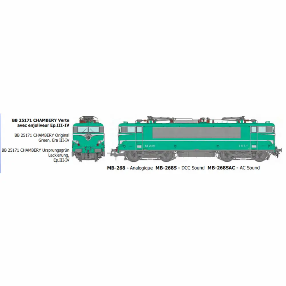 Locomotive électrique BB 25171 livrée verte avec enjoliveur, dépôt de Chambéry - Ree Modèles MB268S - HO 1/87 - SNCF - Ep III-IV - Digital sound - 2R
