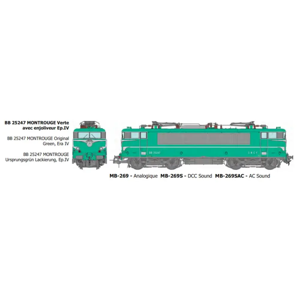 Locomotive électrique BB 25247 livrée verte avec enjoliveur, dépôt de Montrouge - Ree Modèles MB269SAC - HO 1/87 - SNCF - Ep IV - Digital sound - 3R