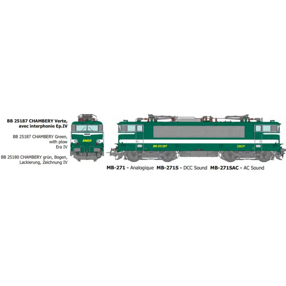 Locomotive électrique BB 25187 livrée verte avec interphonie, dépôt de Chambéry - Ree Modèles MB271SAC - HO 1/87 - SNCF - Ep IV - Digital sound - 3R