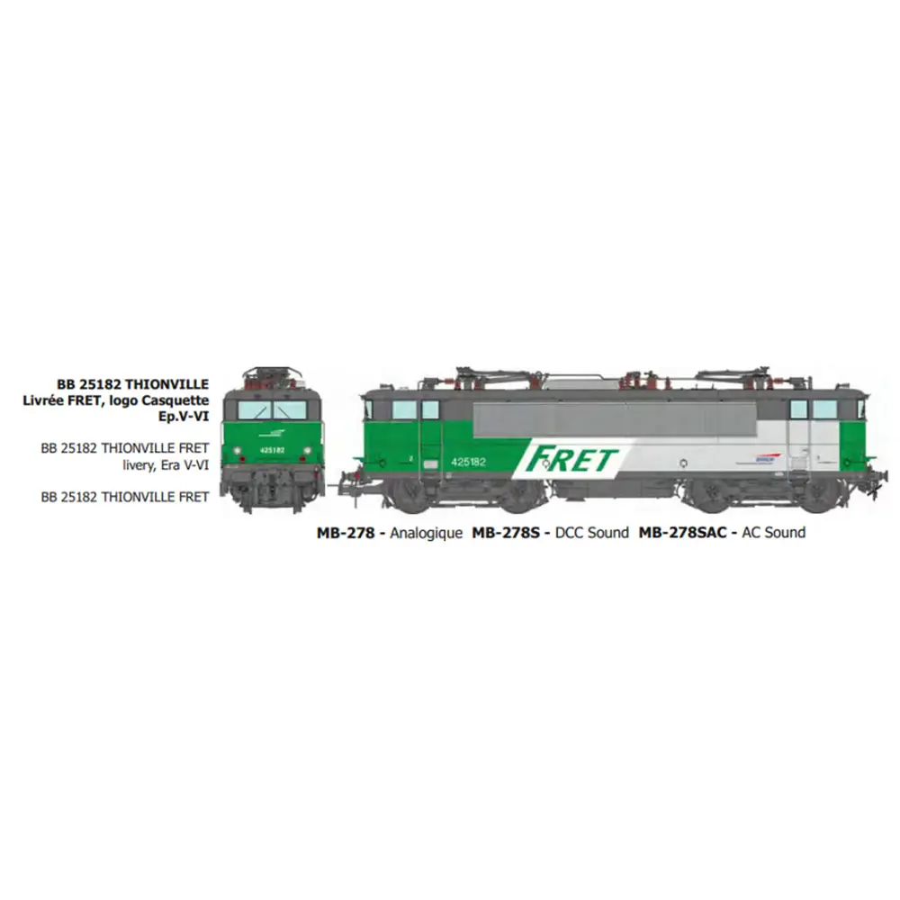 Locomotive électrique BB 25182 livrée FRET et logo casquette, dépôt de Thionville - Ree Modèles MB278 - HO 1/87 - SNCF - Ep V-VI - Analogique - 2R