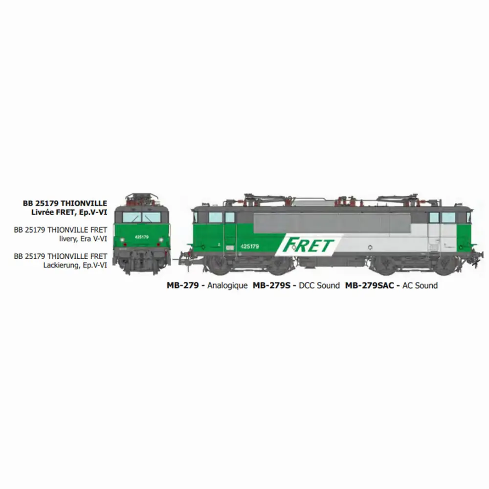 Locomotive électrique BB 25179 livrée FRET et logo casquette, dépôt de Thionville - Ree Modèles MB279 - HO 1/87 - SNCF - Ep V-VI - Analogique - 2R