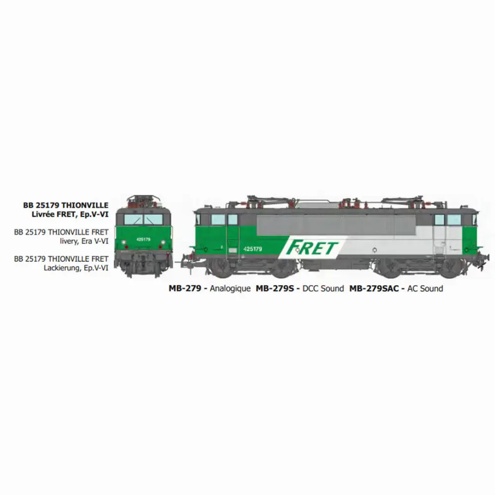 Locomotive électrique BB 25179 livrée FRET et logo casquette, dépôt de Thionville - Ree Modèles MB279SAC - HO 1/87 - SNCF - Ep V-VI - Digital sound - 3R