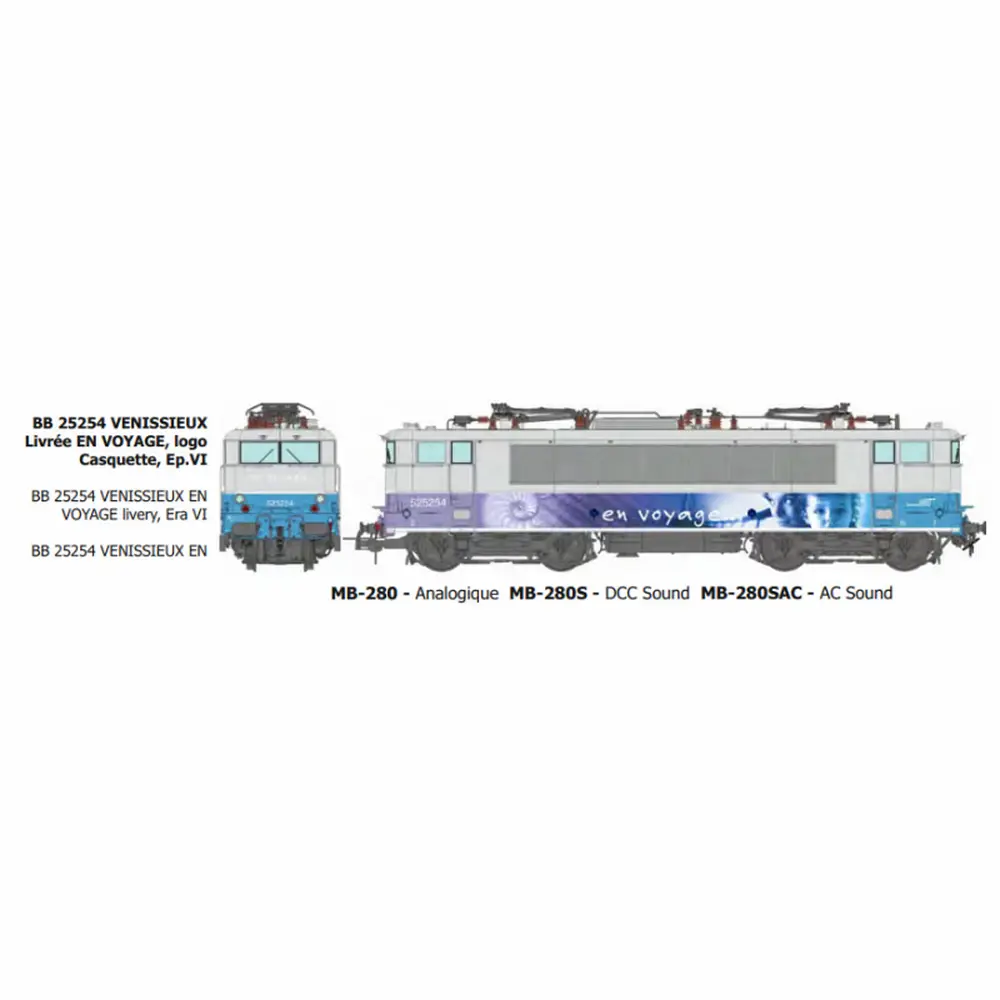 Locomotive électrique BB 25254 livrée "En Voyage" et logo casquette, dépôt de Vénissieux - Ree Modèles MB280S - HO 1/87 - SNCF - Ep VI - Digital sound - 2R