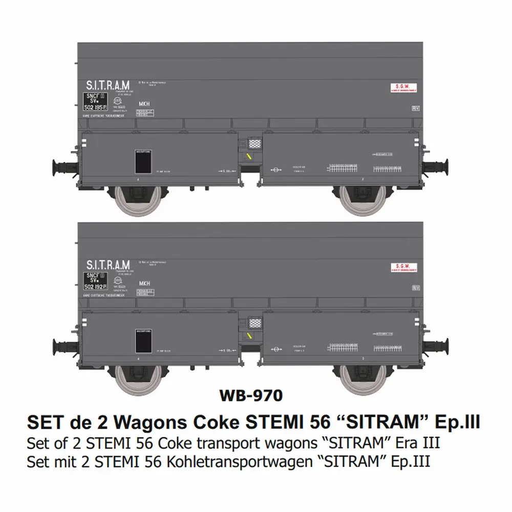 Set de 2 wagons cokes STEMI 56 “SITRAM” - Ree Modèles WB970 - HO 1/87 - SNCF - Ep III - 2R