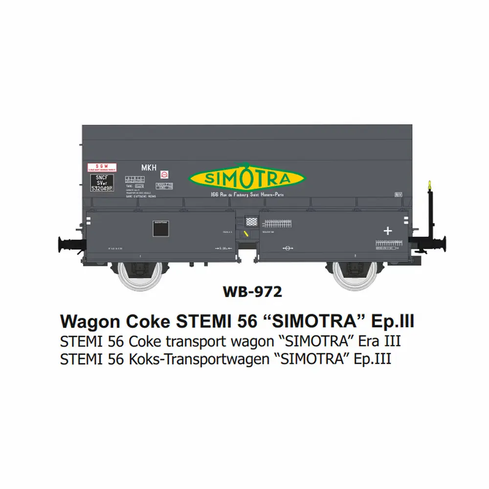 Wagon coke STEMI 56 “SIMOTRA” - Ree Modèles WB972 - HO 1/87 - SNCF - Ep III - 2R