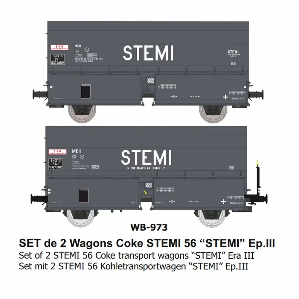 Set de 2 wagons cokes STEMI 56 “STEMI” - Ree Modèles WB973 - HO 1/87 - SNCF - Ep III - 2R
