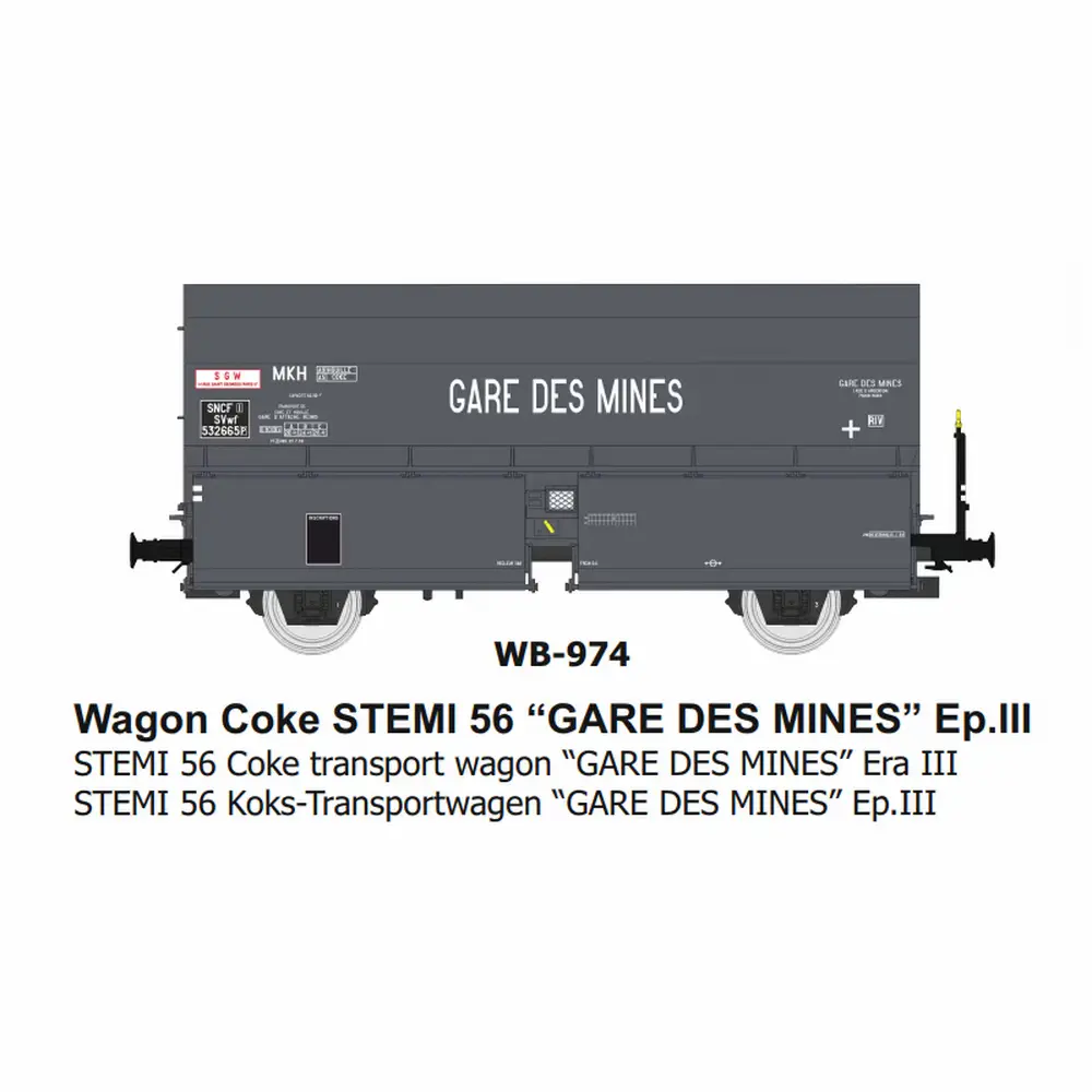 Wagon coke STEMI 56 “GARE DES MINES” - Ree Modèles WB974 - HO 1/87 - SNCF - Ep III - 2R