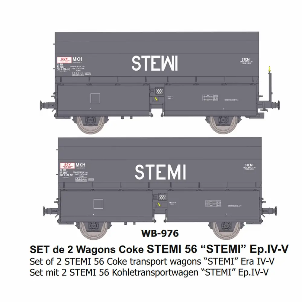 Set de 2 wagons cokes STEMI 56 “STEMI” - Ree Modèles WB976 - HO 1/87 - SNCF - Ep IV-V - 2R