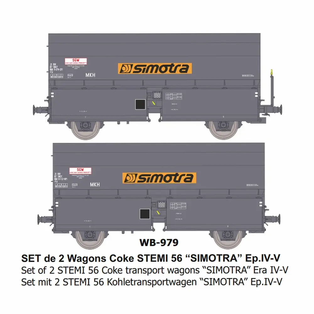 Set de 2 wagons cokes STEMI 56 “SIMOTRA” - Ree Modèles WB979 - HO 1/87 - SNCF - Ep IV-V - 2R
