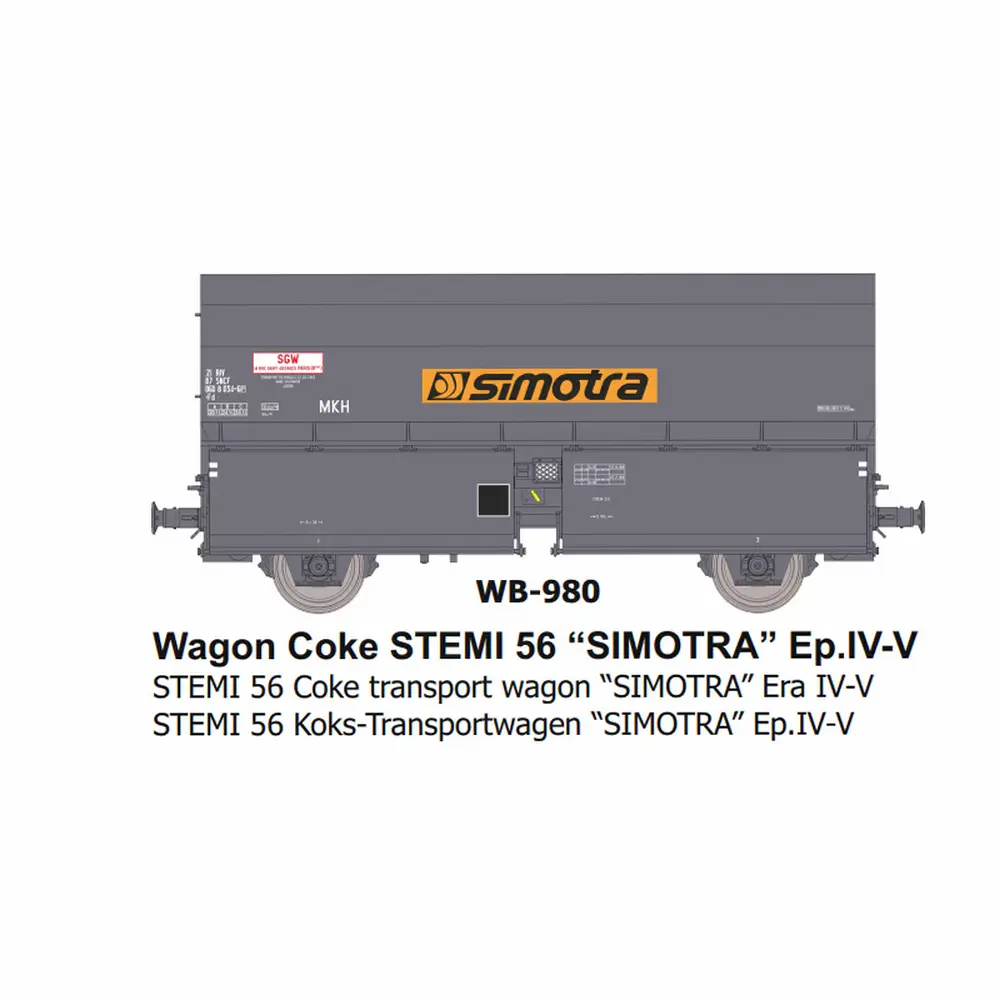 Wagon coke STEMI 56 “SIMOTRA” - Ree Modèles WB980 - HO 1/87 - SNCF - Ep IV-V - 2R
