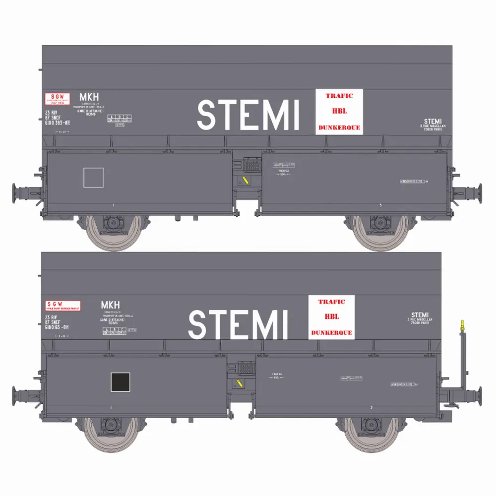 Set de 2 wagons cokes STEMI 56 “STEMI-HBL” - Ree Modèles WB981 - HO 1/87 - SNCF - Ep V - 2R