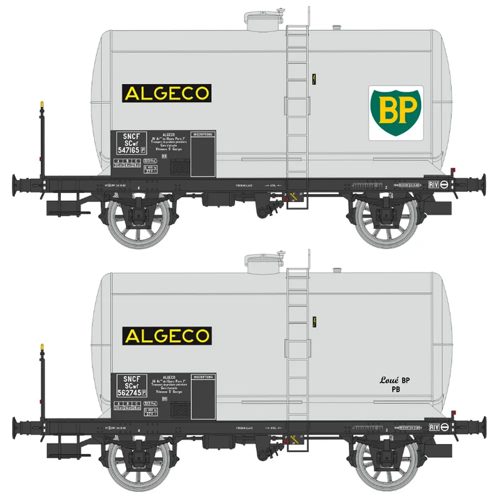 Set de 2 wagons citernes Fauvet-Girel ALGECO-BP - Ree Modèles WB983 - HO 1/87 - SNCF - Ep III - 2R