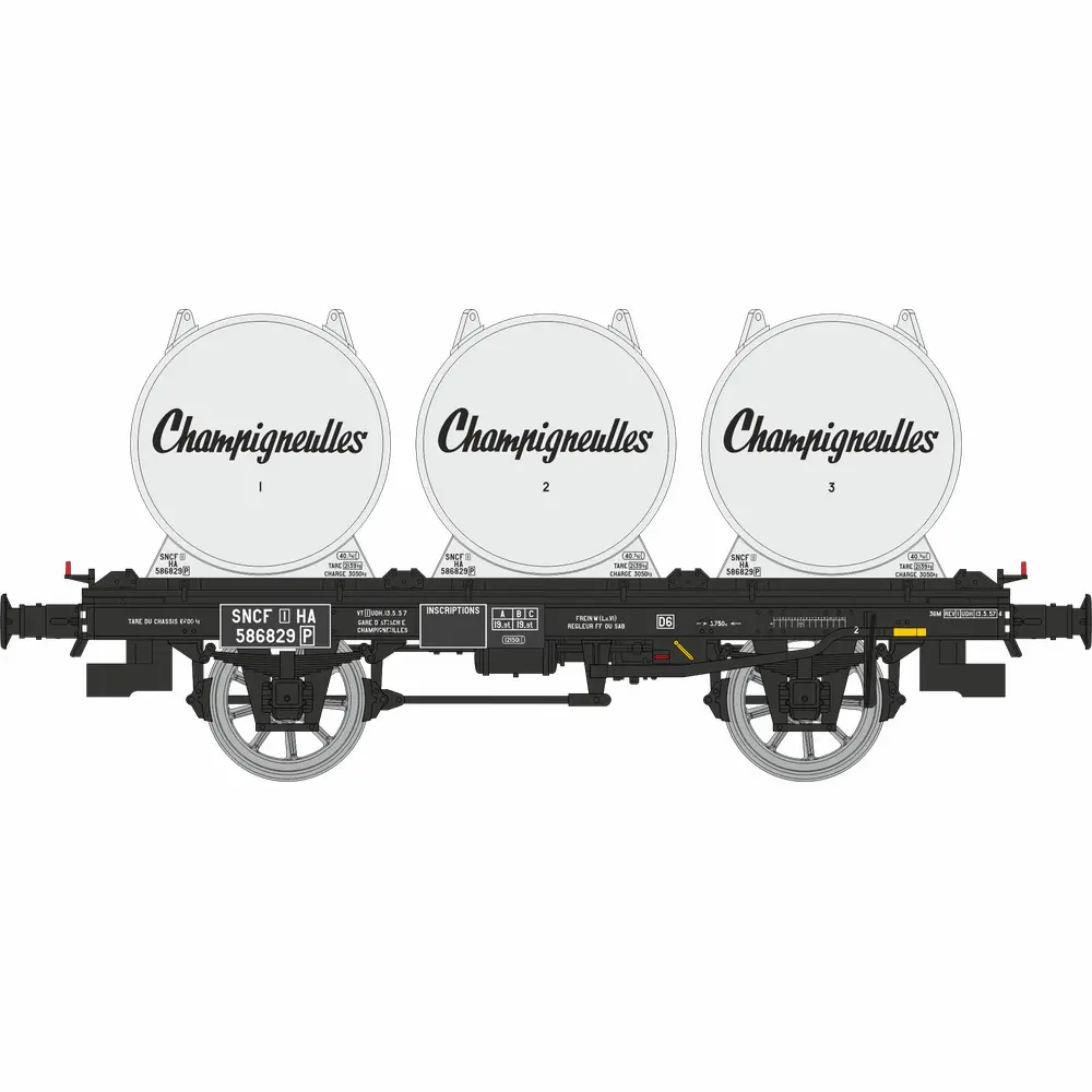 Wagon plat OCEM 19 + 3 conteneurs citerne à bière « CHAMPIGNEULLES » - Ree Modèles WB989 - HO 1/87 - SNCF - Ep III - 2R