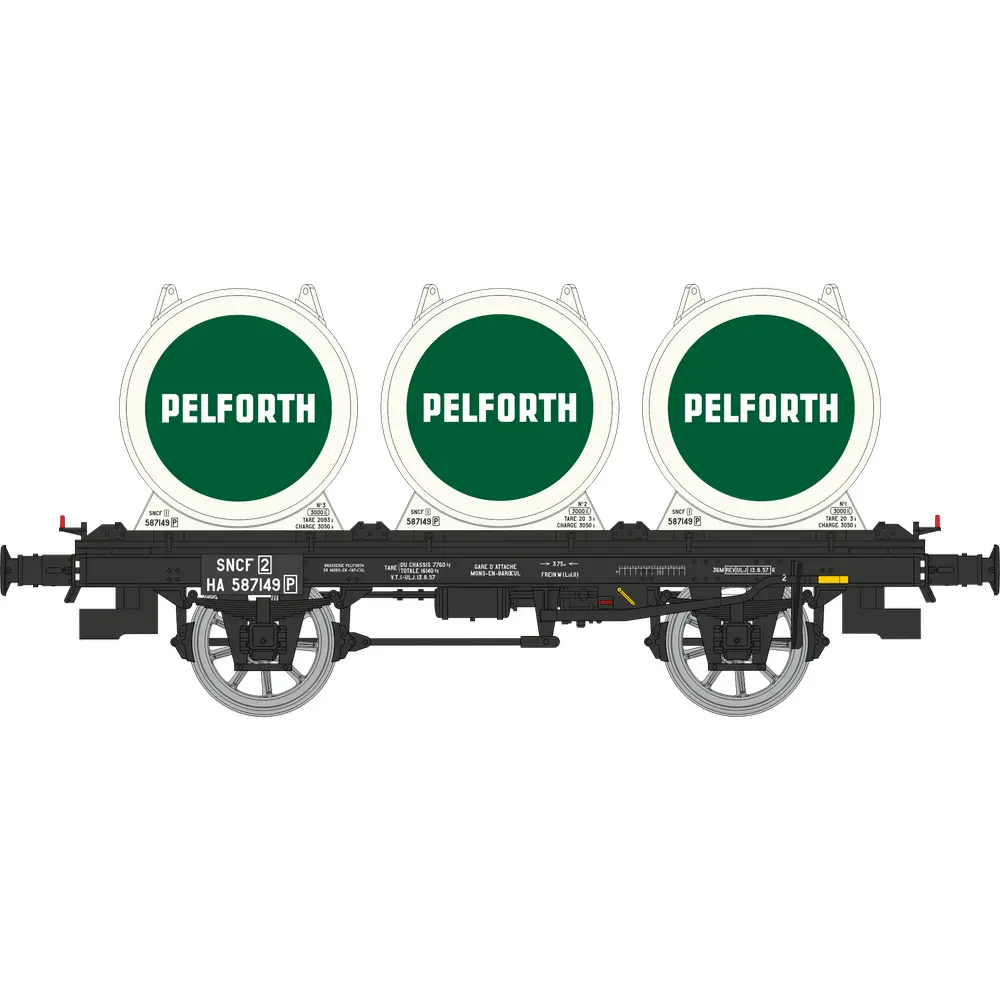 Wagon plat OCEM 19 + 3 conteneurs citerne à bière « PELFORTH » - Ree Modèles WB991 - HO 1/87 - SNCF - Ep III - 2R