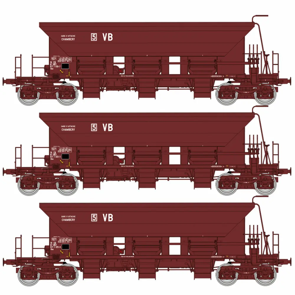 Coffret de 3 wagons trémies à ballast T1 Uas VB - Ree Modèles WB1014 - HO 1/87 - SNCF - Ep III-IV - 2R