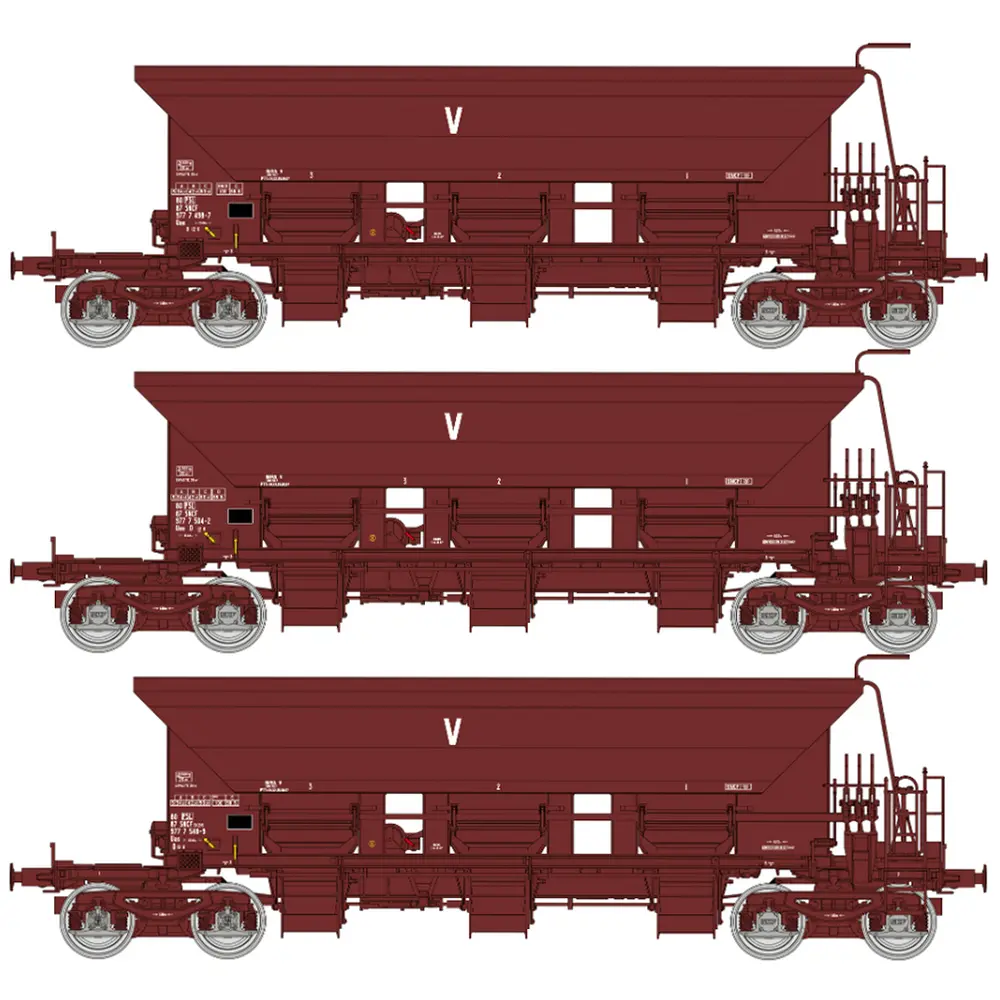 Coffret de 3 wagons trémies à ballast T1 Uas V de l’équipement - Ree Modèles WB1021 - HO 1/87 - SNCF - Ep IV-V - 2R