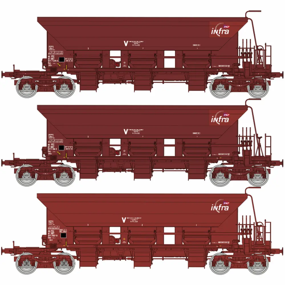 Coffret de 3 wagons trémies à ballast T1 Uas INFRA - Ree Modèles WB1023 - HO 1/87 - SNCF - Ep V-VI - 2R