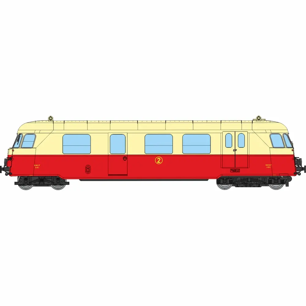 Autorail diesel Billard A80 D1 à caisse étroite du POC N°SNCF X 251, 1 phare, rouge/crème - Ree Modèles VM061 - HOm 1/87 - SNCF - Ep III - Analogique - 2R