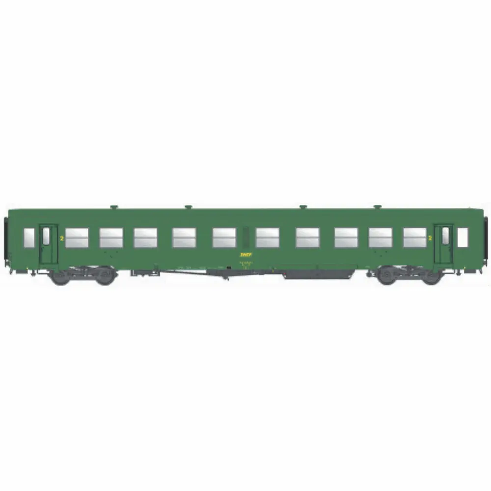 Voiture voyageurs USI livrée verte, B10t U63, logo encadré jaune - Models World 40037 - HO 1/87 - SNCF - Ep IV - 2R