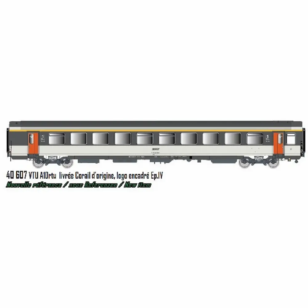 Voiture Corail VTU A10rtu, livrée d’origine, logo encadré - LS Models 40607 - HO 1/87 - SNCF - Ep IV - 2R