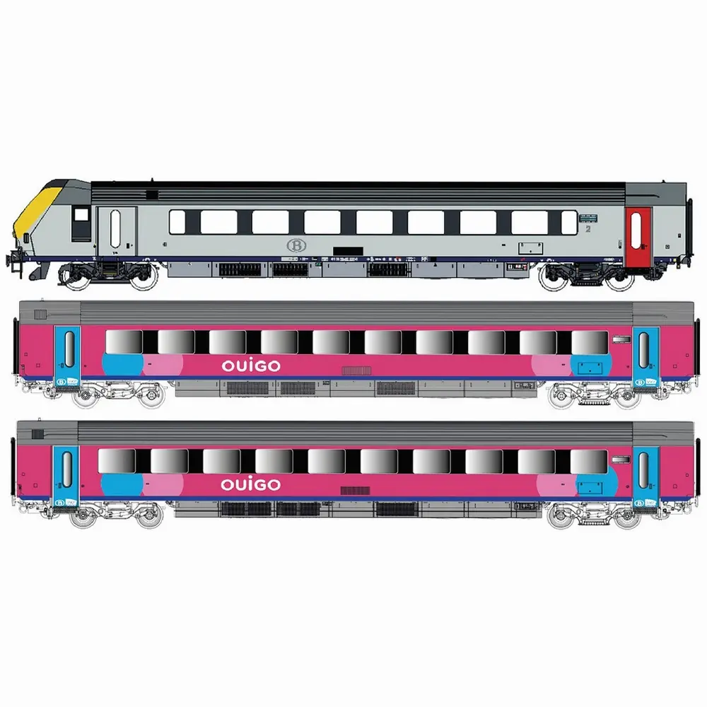 Coffret de 3 voitures voyageurs I11 avec voiture témoin "OUIGO" - LS Models 43057DC - HO 1/87 - SNCB/SNCF - Ep VI - 2R