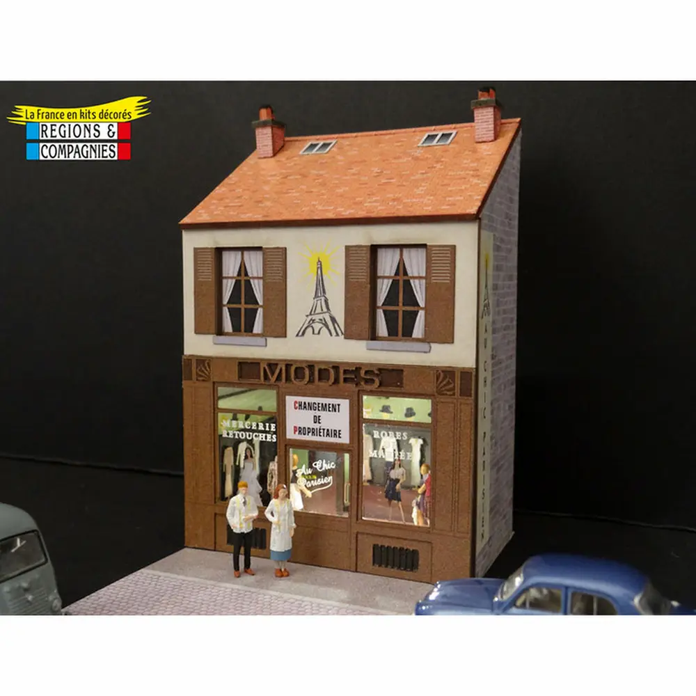 Mini-façade avec magasin de mode + couple de couturiers - Régions et compagnies FAC038 - HO 1/87