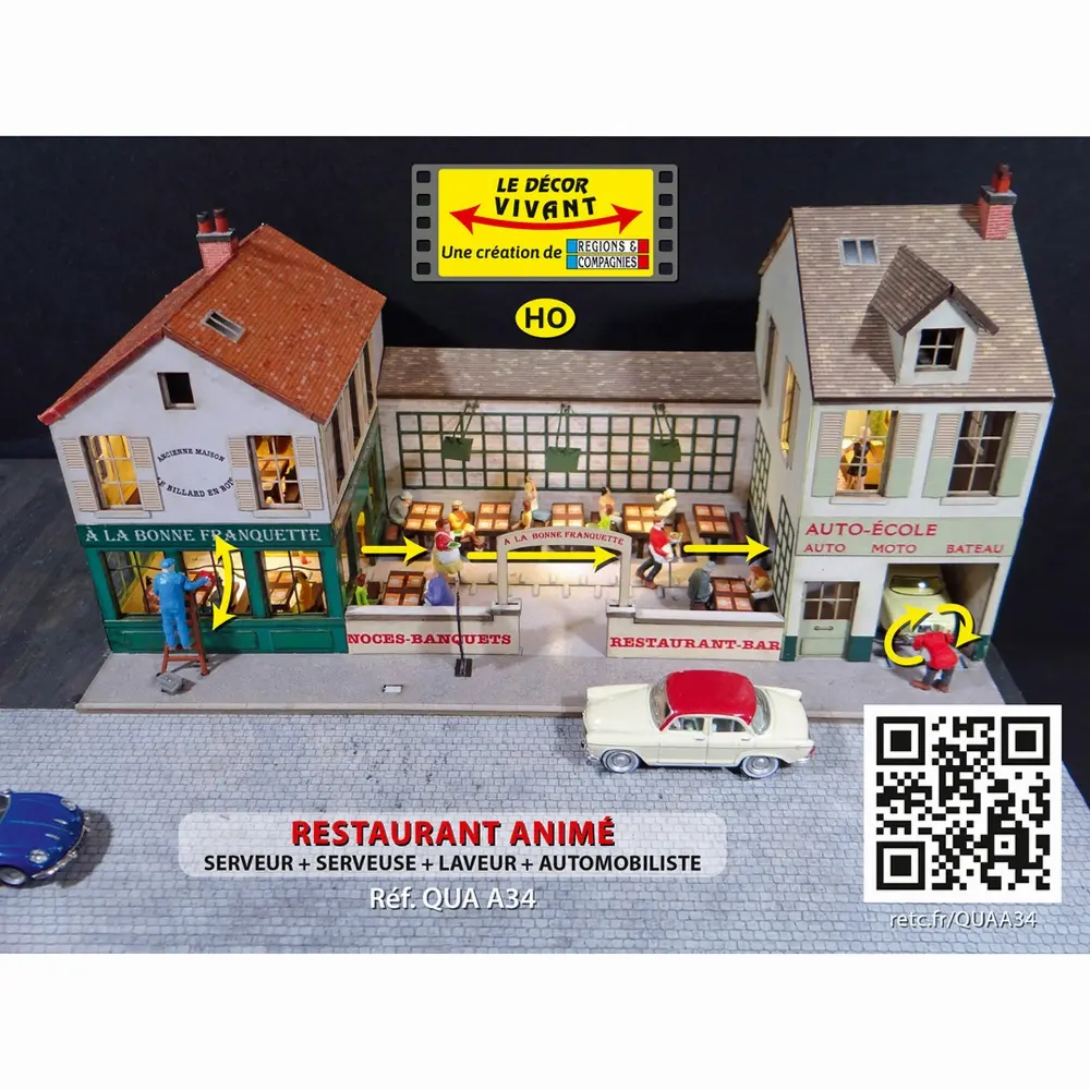 Restaurant animé (Serveur + Serveuse + Laveur de carreaux + Automobiliste) - Régions et compagnies QUAA34 - HO 1/87
