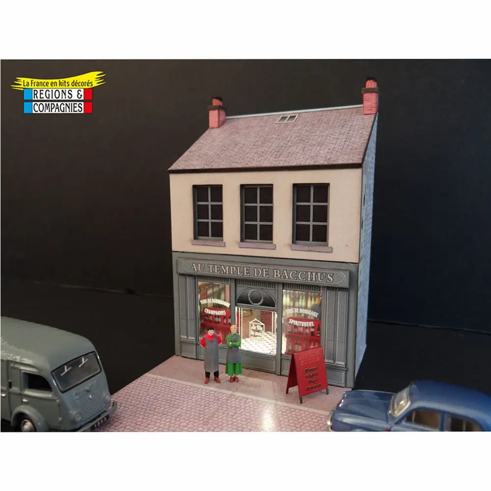 Mini-façade avec caviste + couple de cavistes - Régions et compagnies FAC029 - HO 1/87