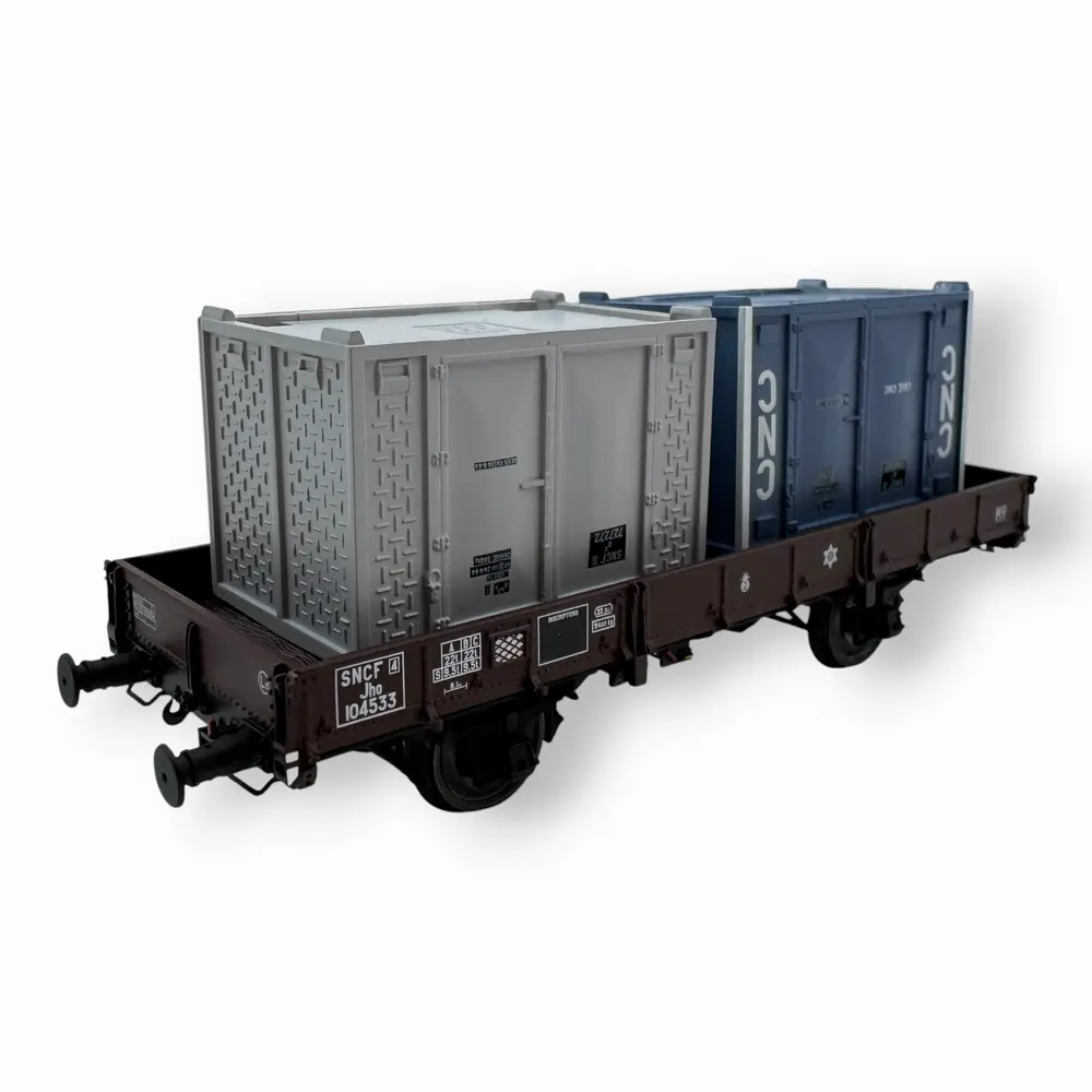 Wagon plat OCEM 29 + 2 conteneurs - Ree Modèles WB077 - HO 1/87 - Ep III - 2R
