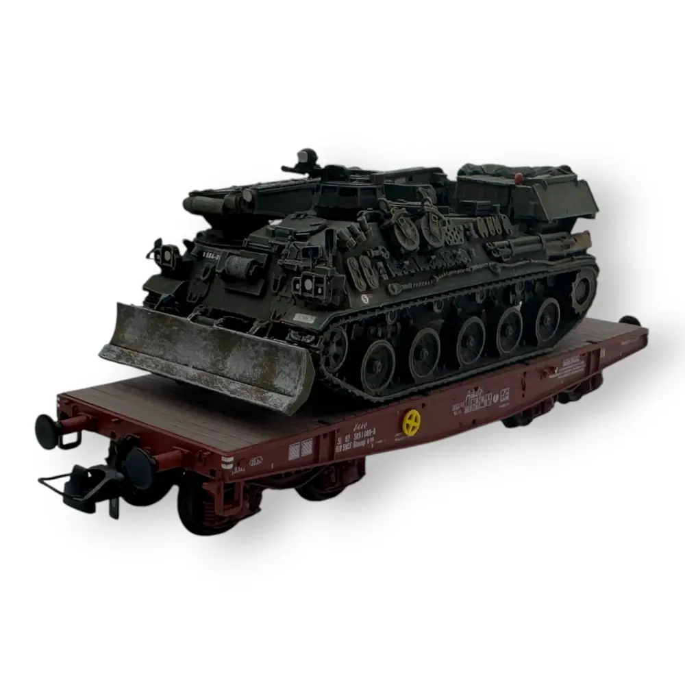 Wagon porte-char Rlmmp brun + char AMX 30D dépanneur "ATHOS" - Ree Modèles WBA012 - HO 1/87 - SNCF - Ep IV - 2R