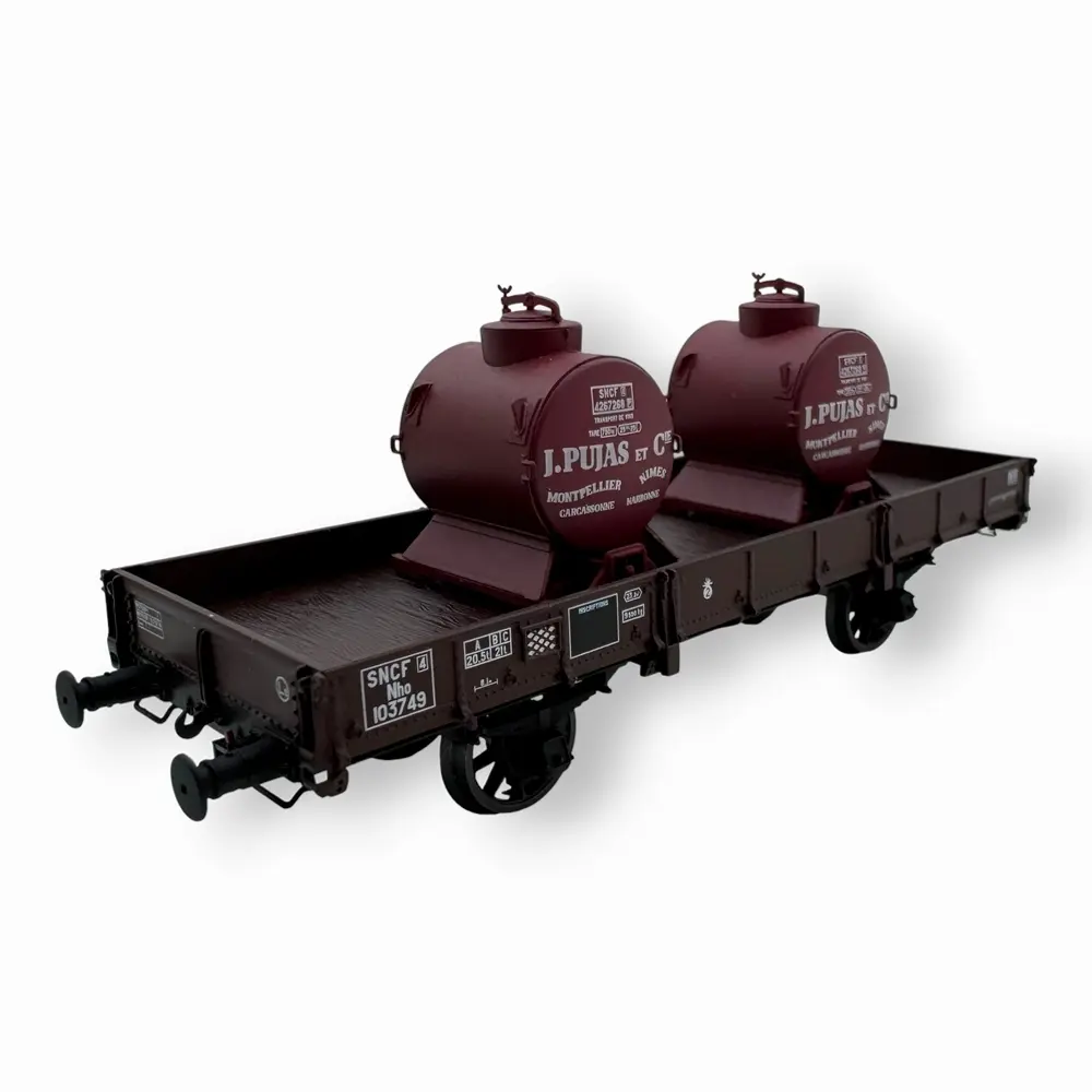 Wagon plat OCEM 29 + 2 conteneurs citernes "PUJAS" - Ree Modèles WB060 - HO 1/87 - SNCF - Ep III - 2R