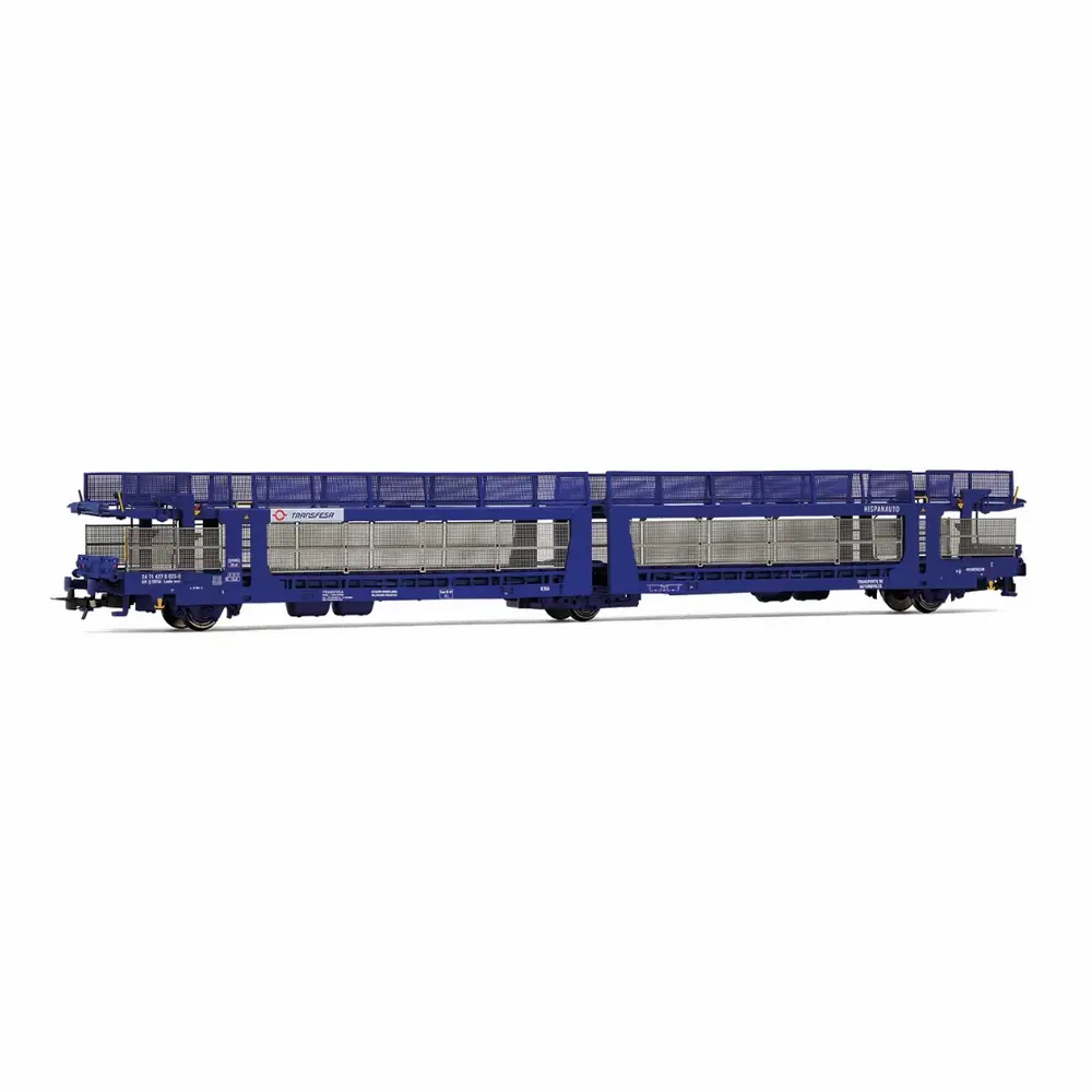 Wagon porte-voitures Transfesa, Laeks 63C "Hispanauto", livrée bleu - Jouef HJ6327 - HO 1/87 - Ep VI - 2R