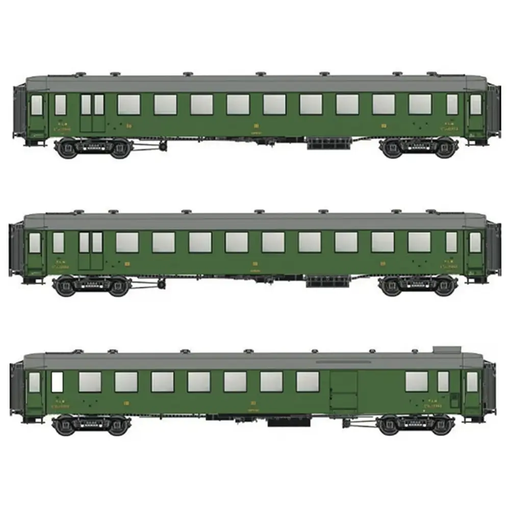 Coffret de 3 voitures OCEM vert à châssis noir et toit gris - Models World 40949 - HO 1/87 - PLM - Ep IIb - 2R