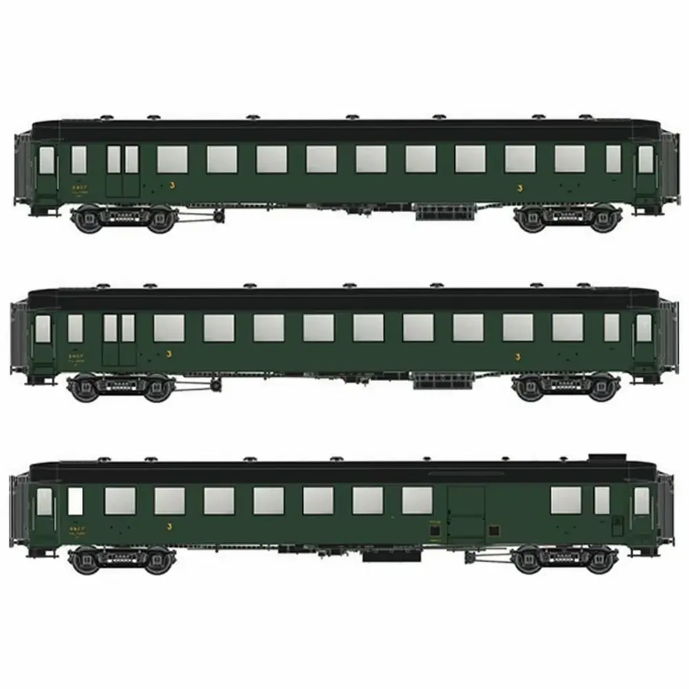 Coffret de 3 voitures OCEM vert 306 à châssis et toit noir - Models World 40951 - HO 1/87 - SNCF - Ep IIIa - 2R