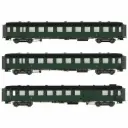 Coffret de 3 voitures OCEM vert 306 à châssis et toit noir - Models World 40951 - HO 1/87 - SNCF - Ep IIIa - 2R