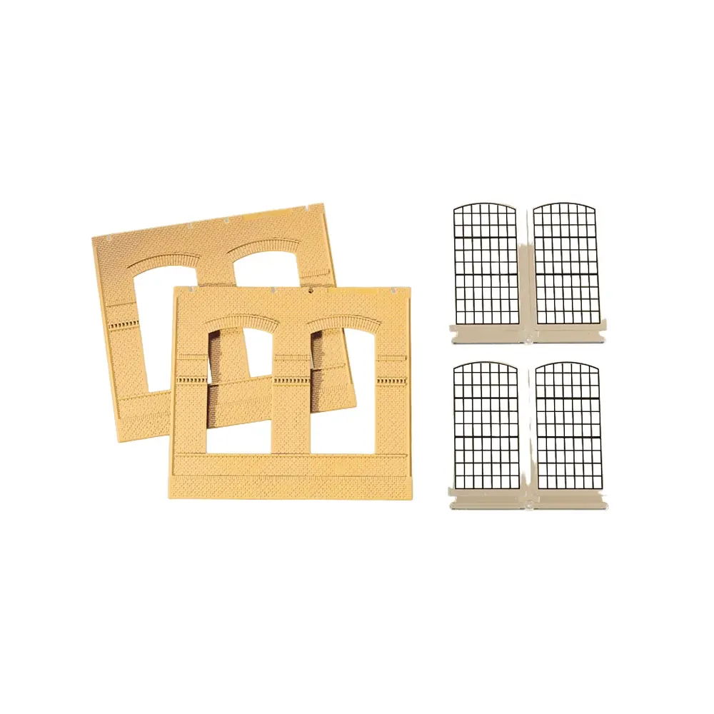 Kit de 2 murs 2326B industriels avec fenêtres Auhagen 80604 - HO : 1/87