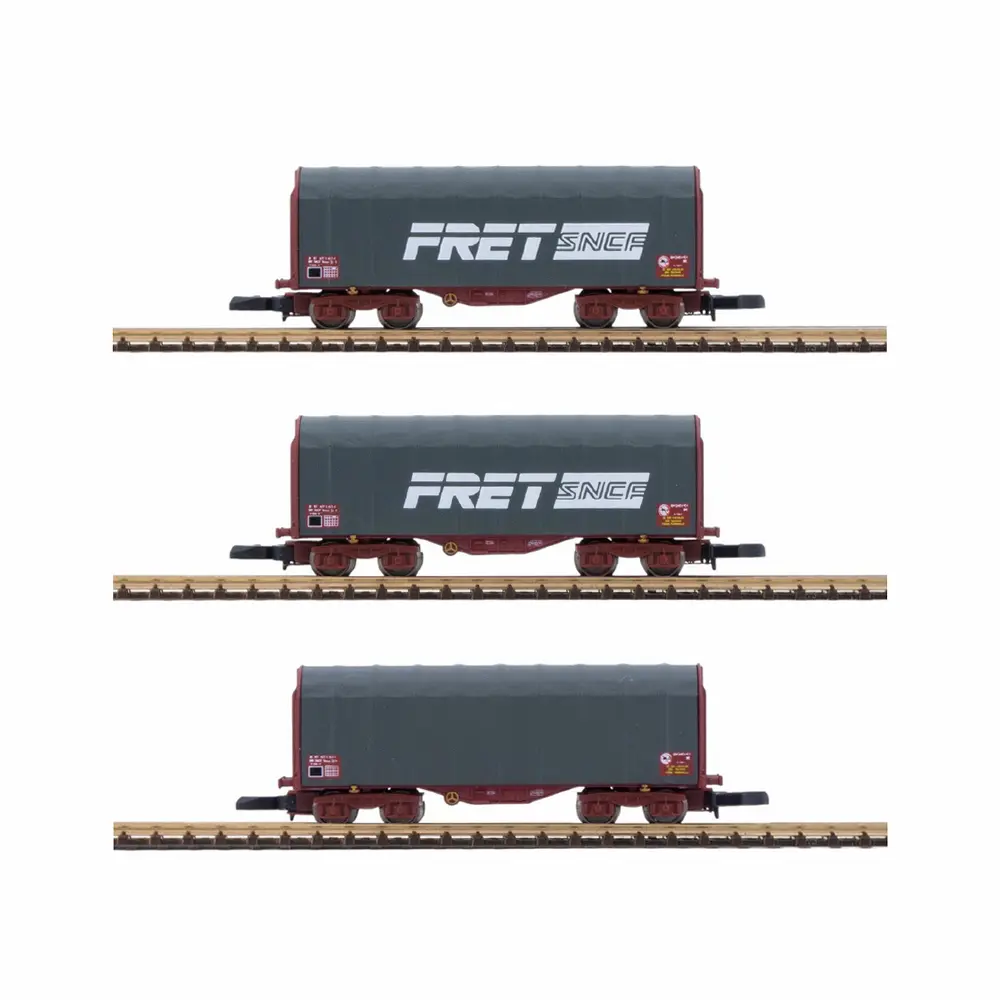 3 wagons courts bâchés "FRET SNCF" - Azar Models W03-FRP - Z 1/220 - Ep IV/V - 2R