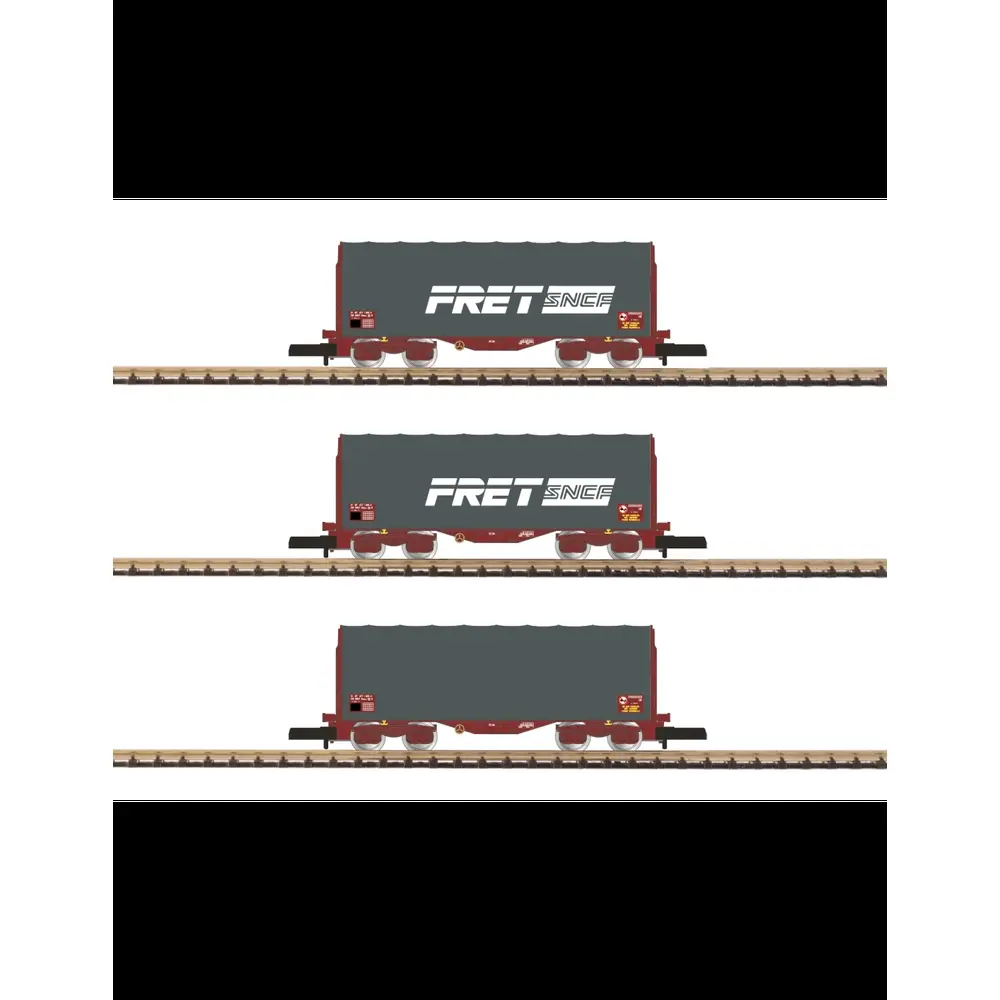Set de 3 wagons courts bâchés "FRET SNCF" - Azar models W03-FRP - Z 1/220 - Ep IV/V - 2R