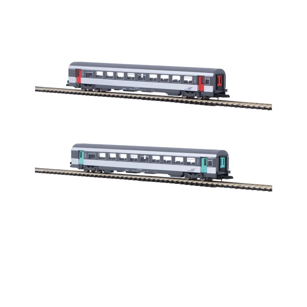 2 voitures voyageurs corail VTU, livrée Nouvelle déco, 1ère/2e classe - Azar Models V01-CPP1 - Z 1/220 - SNCF - 2R