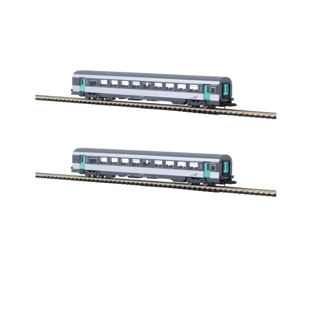 2 voitures voyageurs corail VTU, livrée Nouvelle déco, 2e classe - Azar Models V01-CPP2 - Z 1/220 - SNCF - 2R