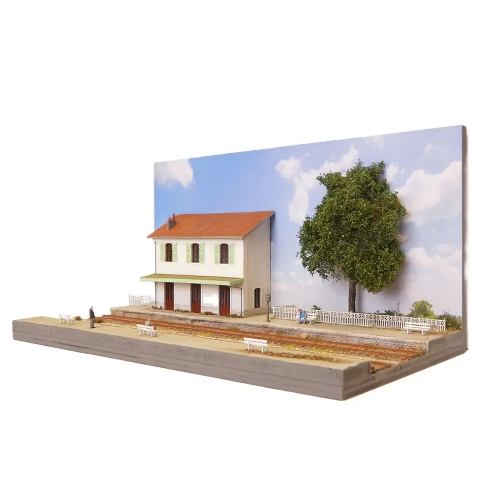 Diorama demi-gare PLM avec deux voies - Bois Modélisme 120001 - HO 1/87