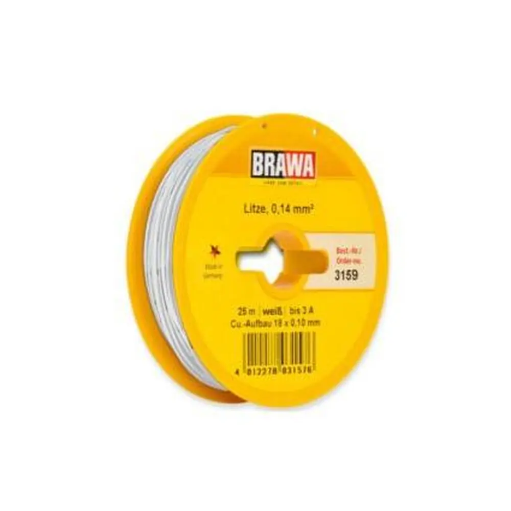 Bobine de Fil - Blanc - Section 0.14 mm² - 25 Mètres - BRAWA 3159 - Toutes Echelles