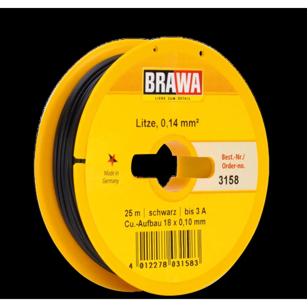 Bobine de Fil - Noir - Section 0.14 mm² - 25 Mètres - BRAWA 3158 - Toutes Echelles